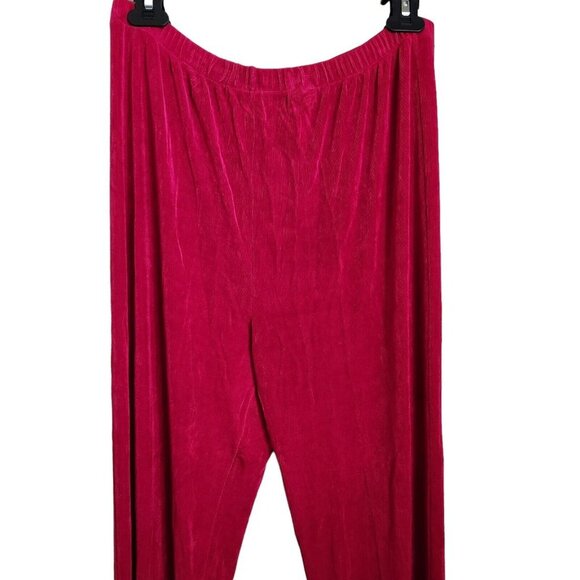 Vintage Womens Slinky Pants Size Large Red Vertical Textured Knit Palazzo Pants - Picture 2 of 9